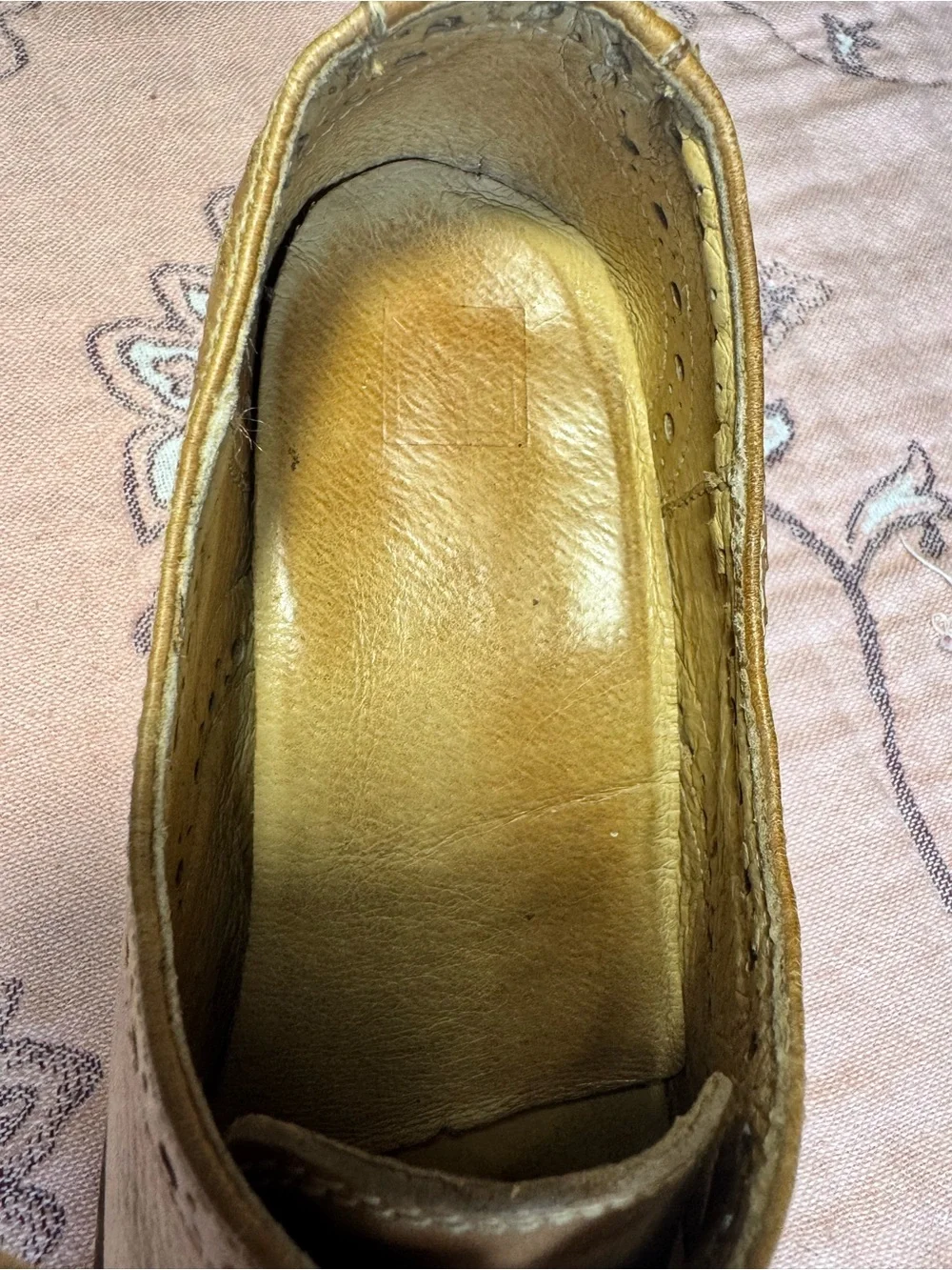 FRYE Maggie Wingtip Oxford Heeled Shoes Tan Leather Brogue Block Heel 74500 6B